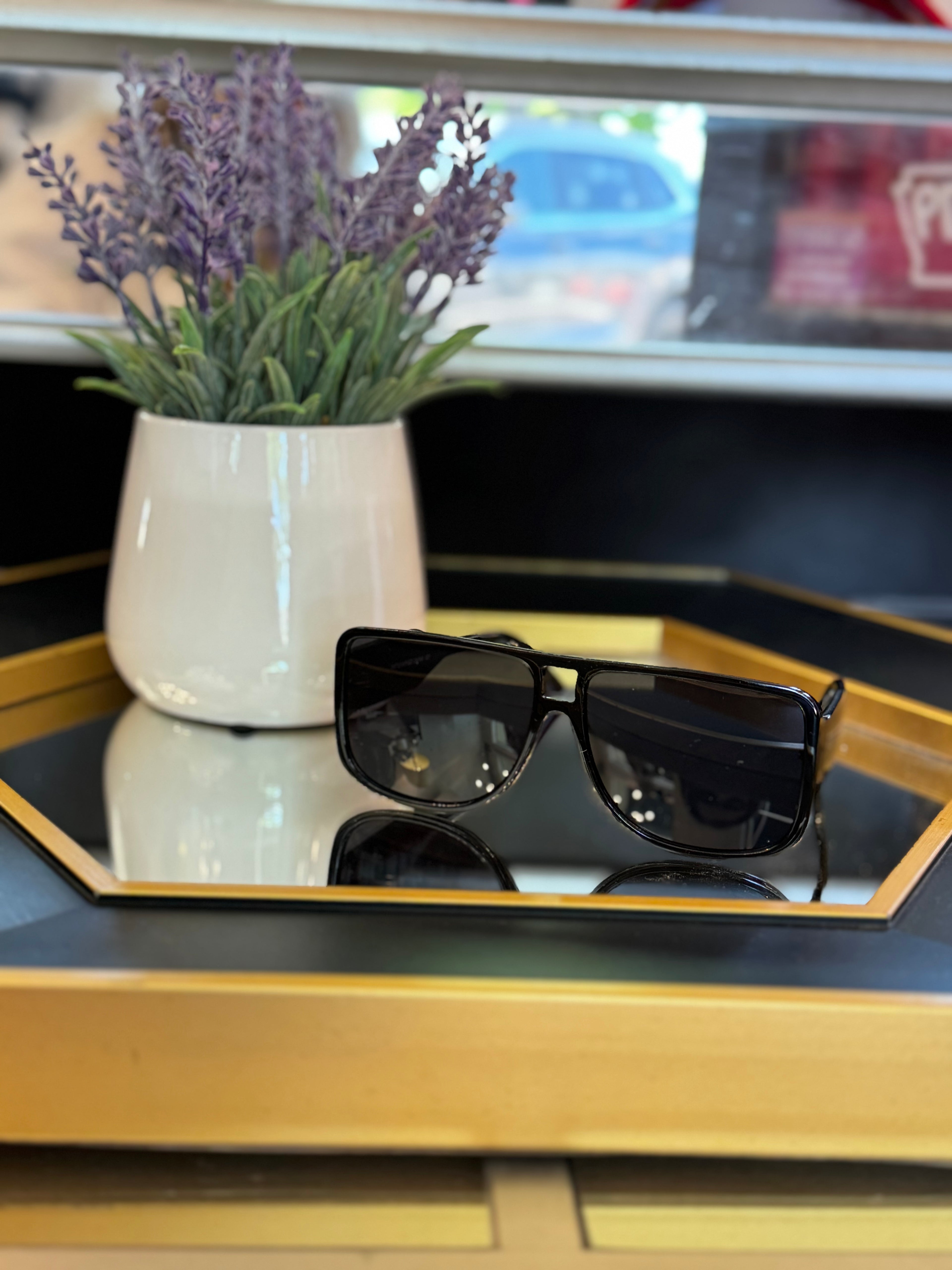 Over-Sized Flat Top Square Aviator Sunglasses