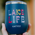 Navy Lake Life Wine Tumbler