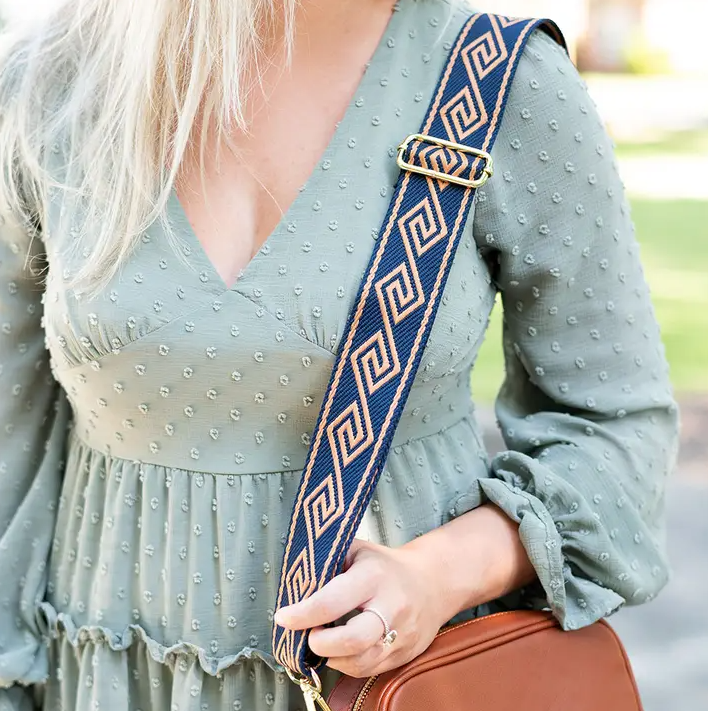 Navy/Camel Geometric Crossbody Strap