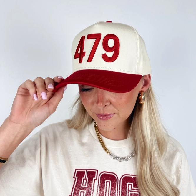 Red & Off White Embroidered "479" Trucker Hat