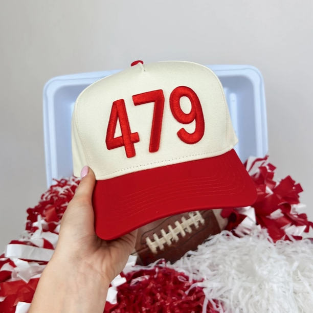 Red & Off White Embroidered "479" Trucker Hat