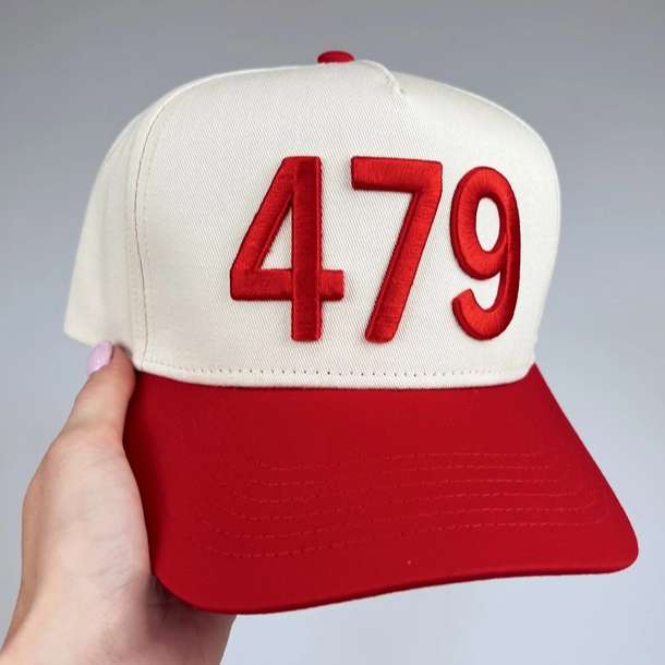 Red & Off White Embroidered "479" Trucker Hat