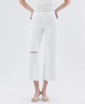 Optic White Uneven Raw Hem Crop Wide Jean