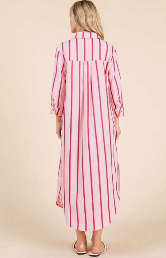 Pink Striped Button Up Maxi Dress