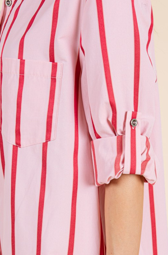 Pink Striped Button Up Maxi Dress