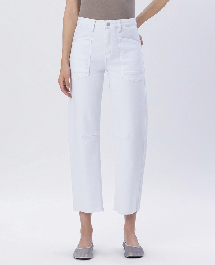 Super High Rise Raw Hem Barrel Jeans Optic White
