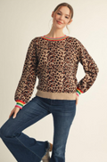 Leopard Sweater with Multi-Color Stripe Detail