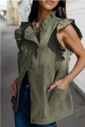 Army Green Ruffle Vest