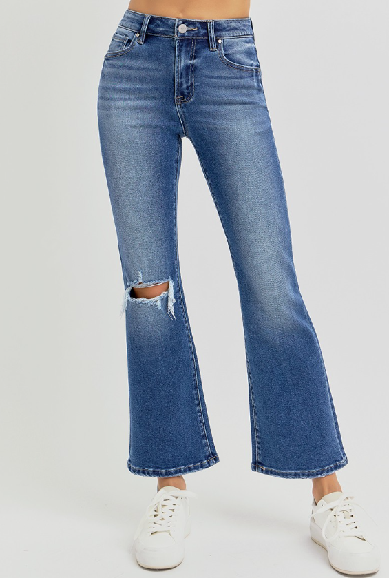 Dark High Rise Crop Flare Jeans