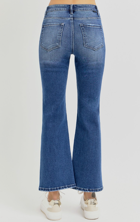 Dark High Rise Crop Flare Jeans