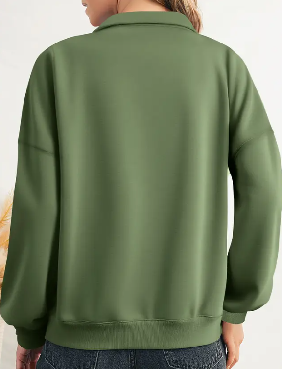Green Zip Front Pullover with Pink Detail