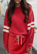 Red Long Sleeve Top & Skort Set with Cream Detail