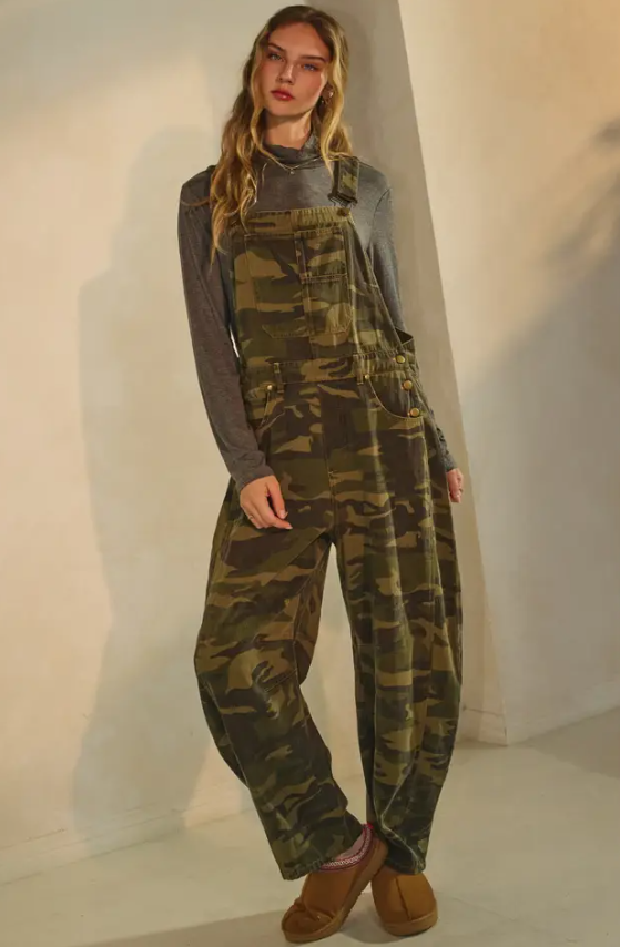 Camo Barrel Leg Overalls