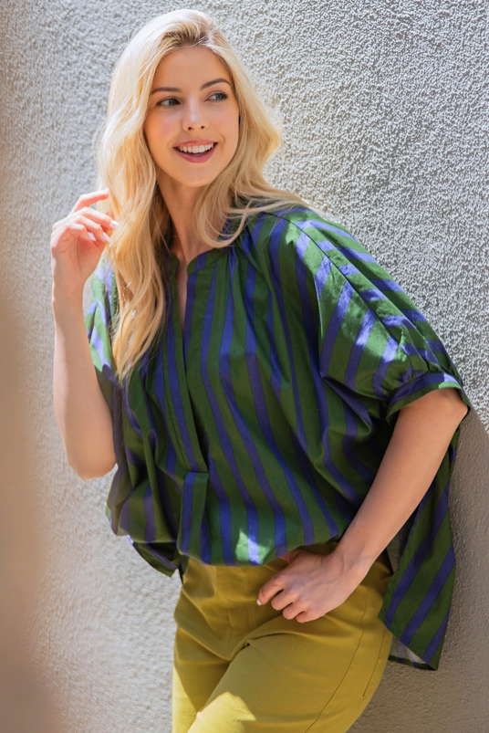 Olive & Navy Oversized V-Neck Top