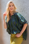 Olive & Navy Oversized V-Neck Top