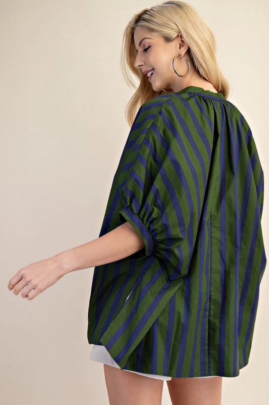 Olive & Navy Oversized V-Neck Top
