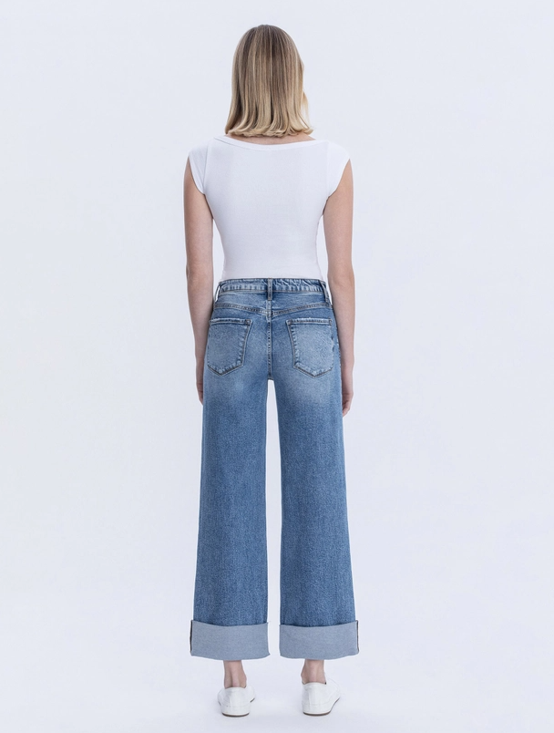 Super High Rise Double Cuff Baggy Wide Jean