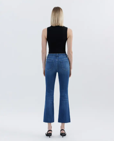 High Rise Raw Hem Kick Flare Jean