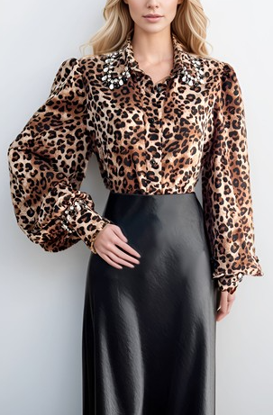 Leopard Blouse With Rhinestone Detail