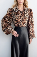 Leopard Blouse With Rhinestone Detail