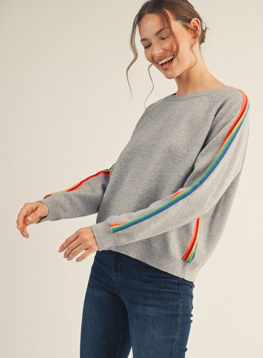 Grey Sweater with Rainbow Detail