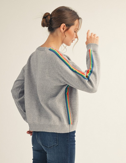 Grey Sweater with Rainbow Detail