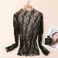 Black Sheer Lace Long Sleeve Top