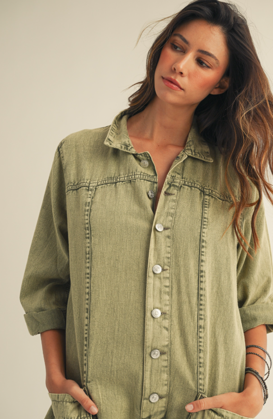 Olive Vintage Wash Relaxed Jumpsuit