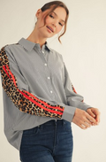 Black & White Stripe Top With Leopard Detail