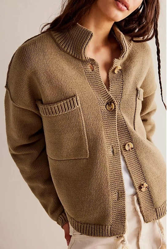 Chestnut Slouchy Button Down Knit Cardigan