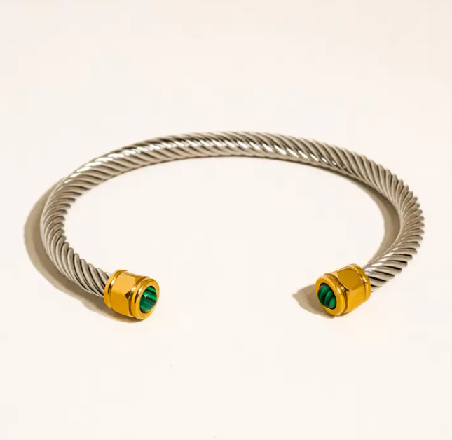 Vail Green Stone Braided Bangle