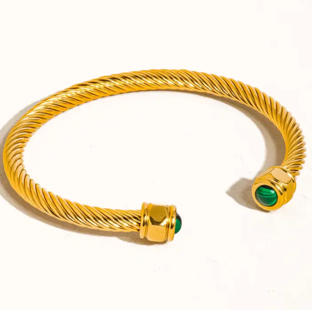 Vail Green Stone Braided Bangle