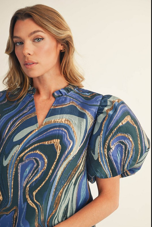 Royal Blue Multi Color Abstract Jacquard Top