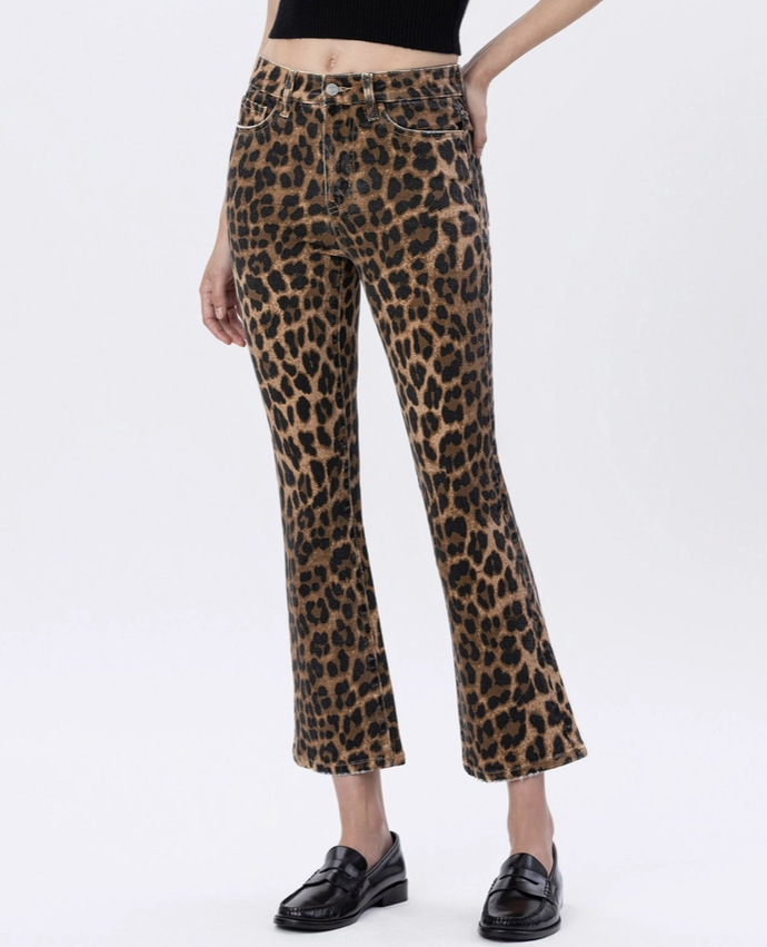 Leopard High Rise Kick Flare Jeans