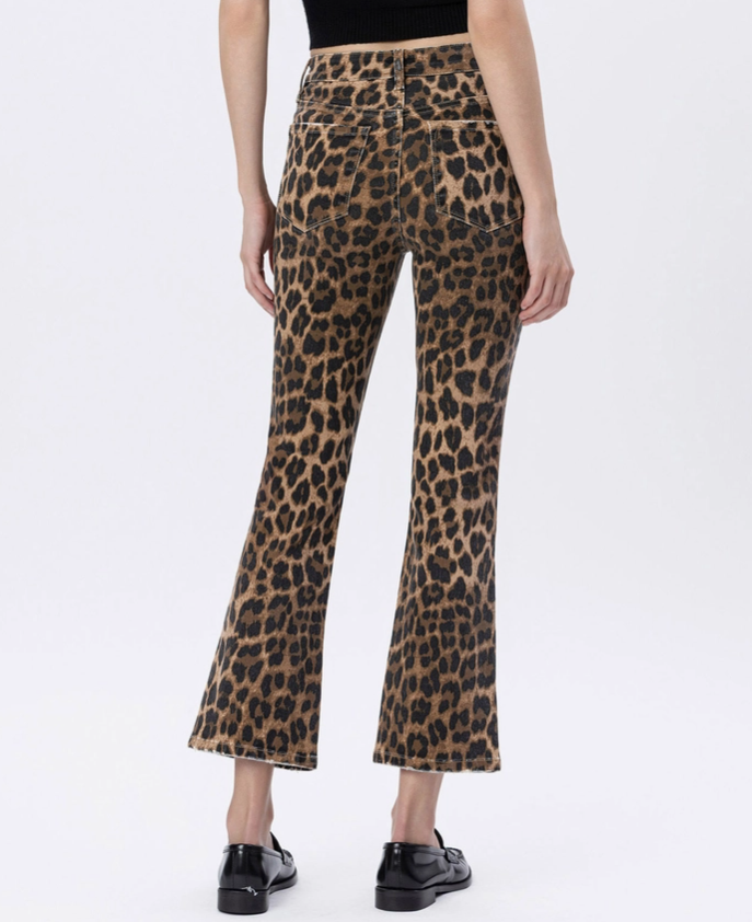 Leopard High Rise Kick Flare Jeans