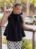 Ruffle Neck Tie Sleeveless Top