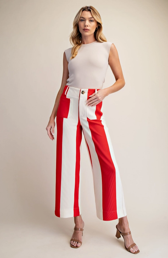 Red Collette Cropped Wide Leg Stretch Pants