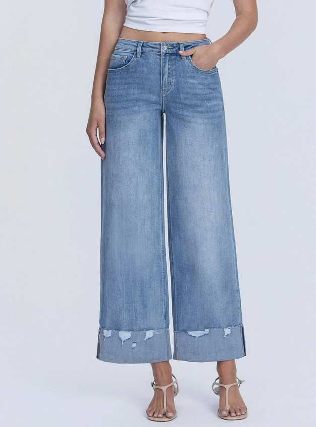 High Rise Cuffed Wide Jean