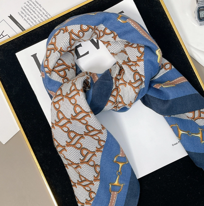 Blue Luxury Chain Print Scarf