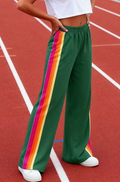 Green Track Pants with Rainbow Stripe