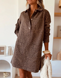 Brown Leopard Print Denim Dress