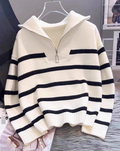 Black Zip Collar Stripe Sweatshirt