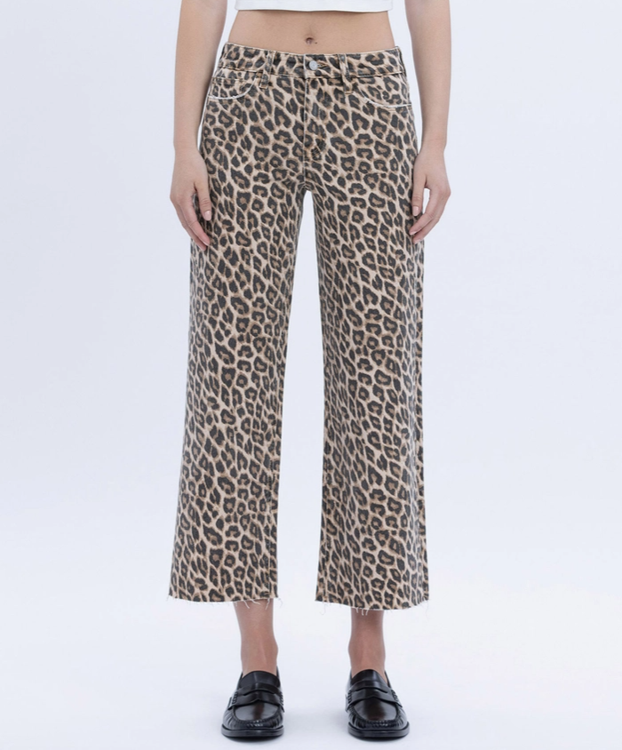 High Rise Leopard Wide Leg Jeans