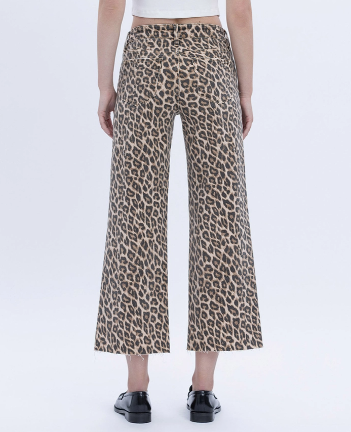 High Rise Leopard Wide Leg Jeans