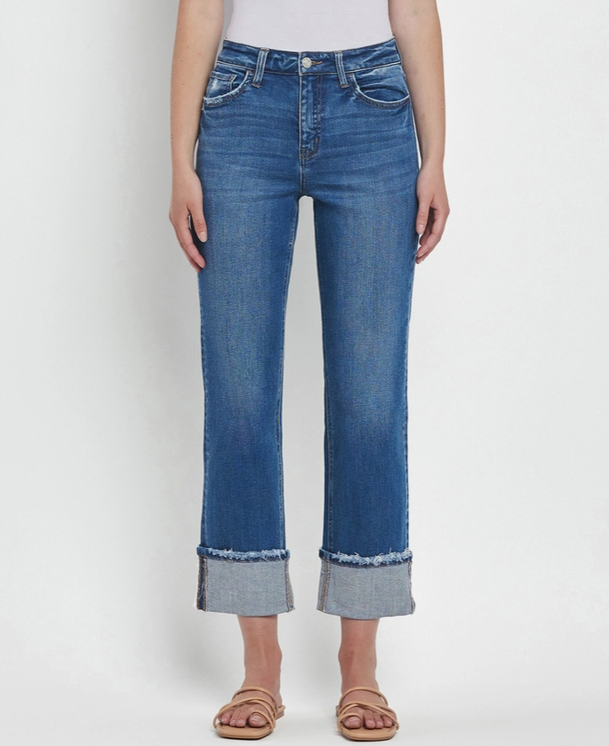 High Rise Cuffed Straight Jean
