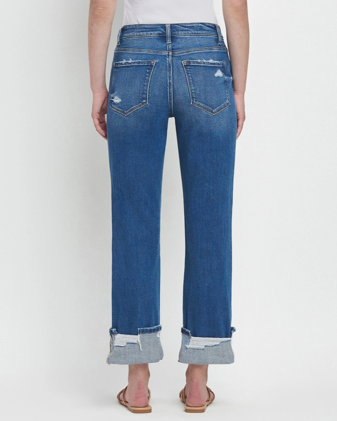 High Rise Cuffed Straight Jean