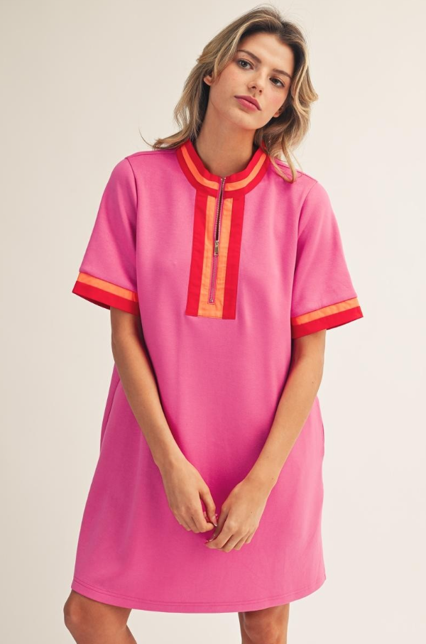 Pink & Orange Front Zip Up Dress