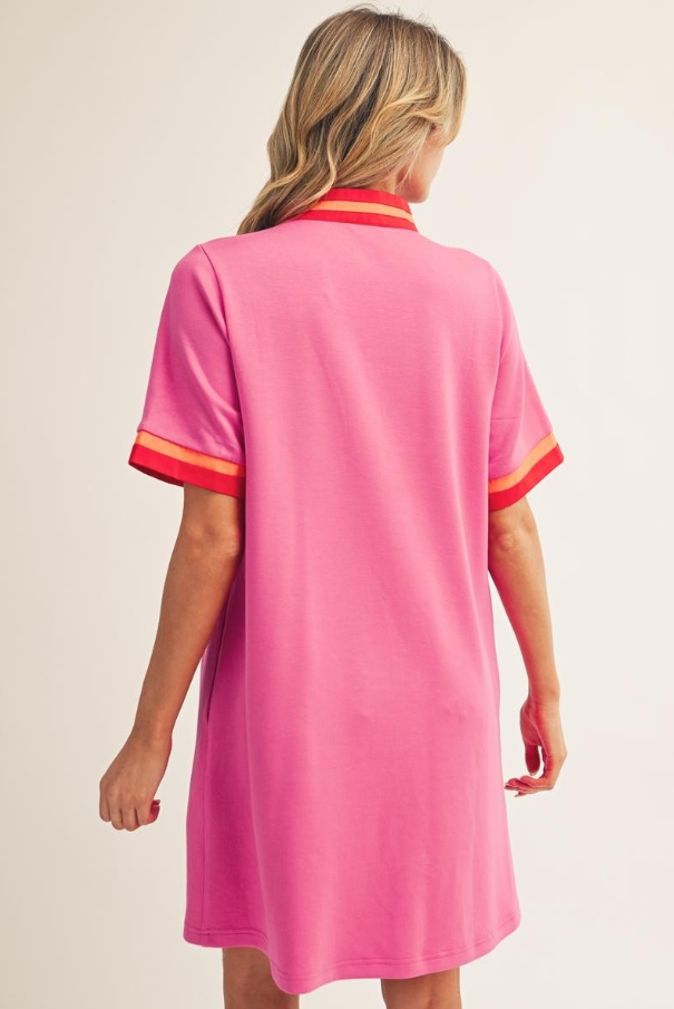 Pink & Orange Front Zip Up Dress