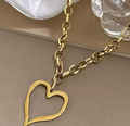 Gold Hollow Big Heart Pendant Necklace