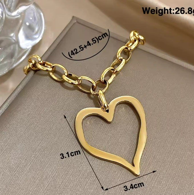 Gold Hollow Big Heart Pendant Necklace